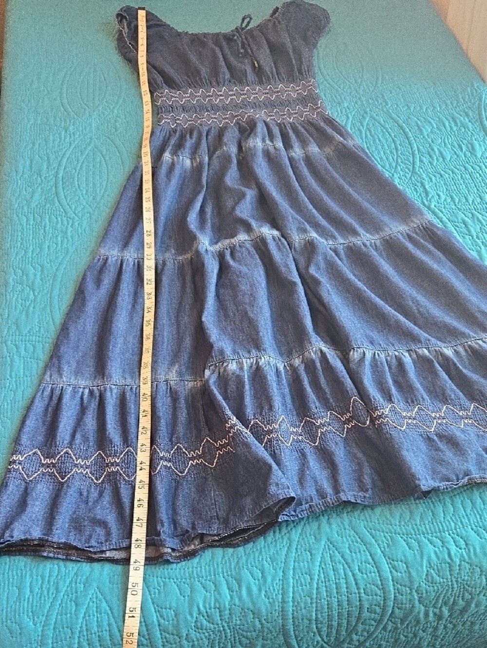 Smocked Denim Maxi Dress - Blue - Picture 3 of 7